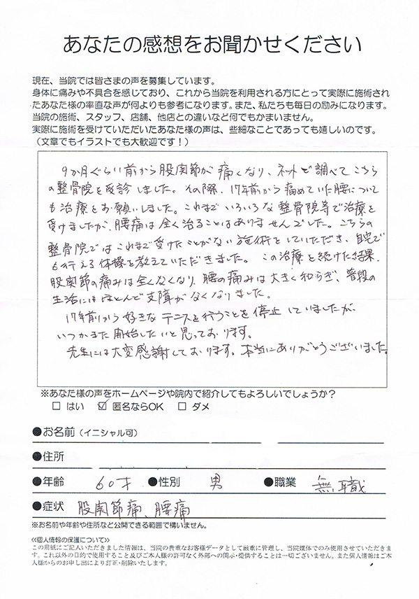 9か月間、股関節の痛みで悩んでいました。